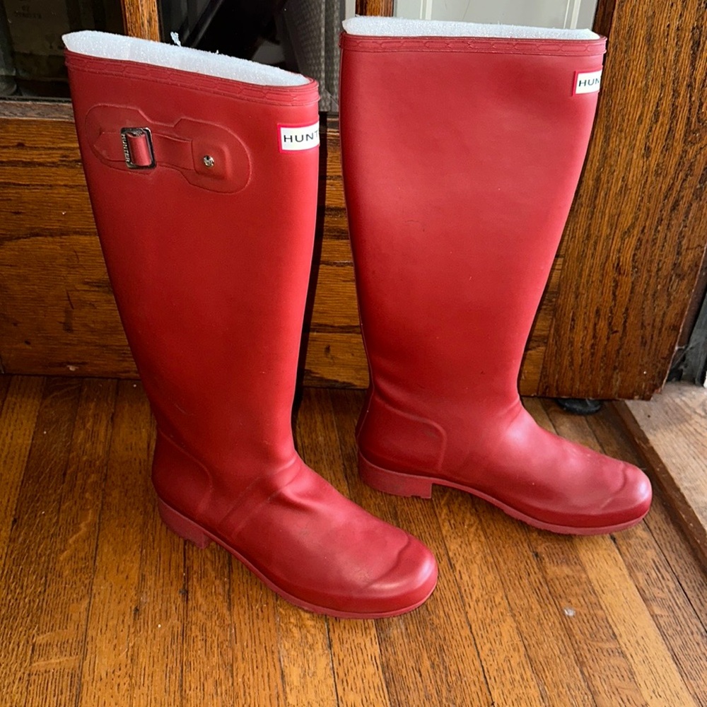 Red Hunter tall rain boots